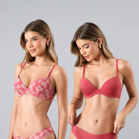 Pack 2x Sosten Balconet Push Up Micro Flores Mujer 25554-234