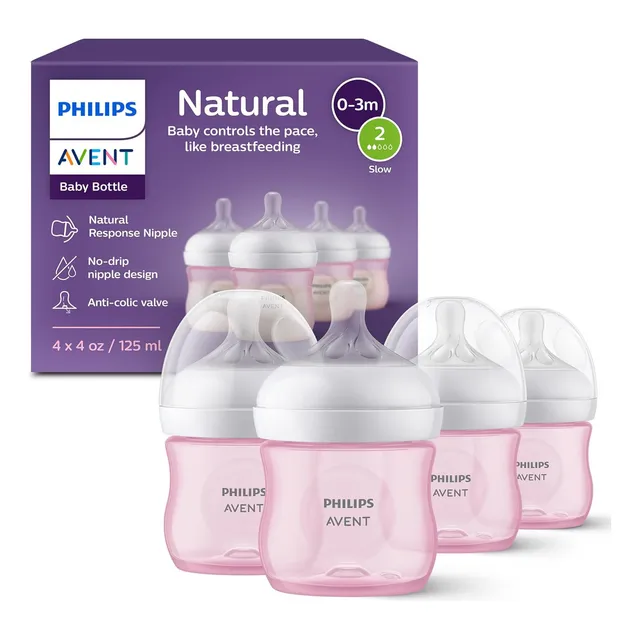4 Biberones Avent Anticolicos 4 Onzas Recien Nacido Rosa 0m+