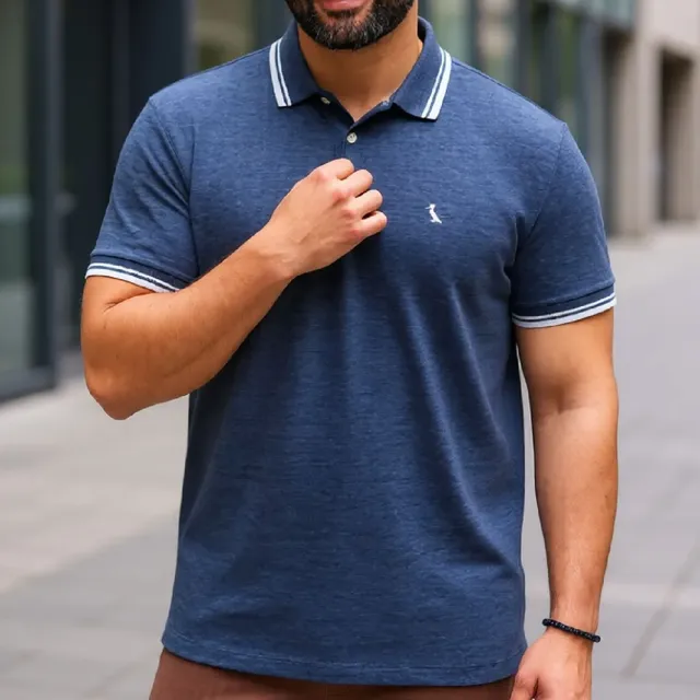Camisa Polo Reserva Friso Rajado Masculino Marinho Liso G