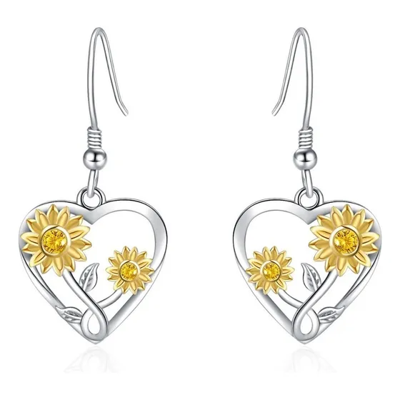 Ss V Aros Girasol Corazon Pendiente Plata Mujer Joya Juvenil