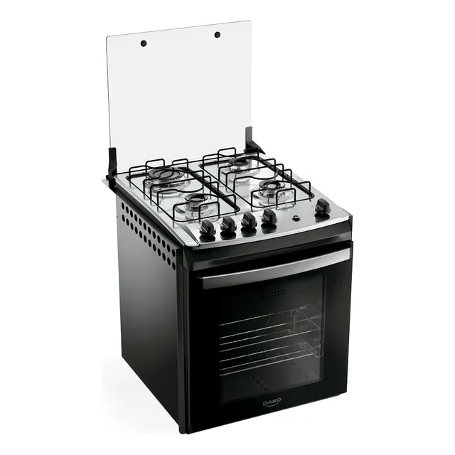 Fogão 4 Bocas De Embutir Dako Supreme Com Mesa De Inox E Tampa De Vidro Na Cor Preta 127/220V