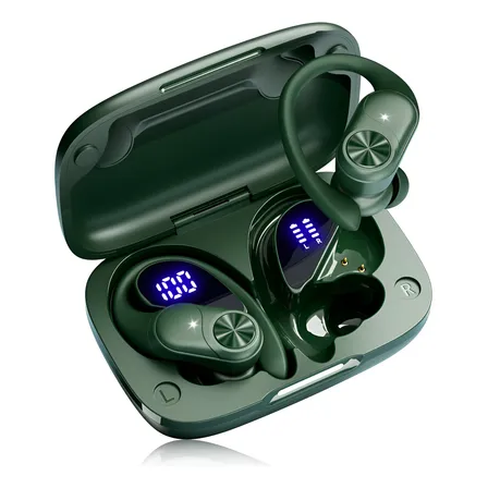 Bmani T60 Audífonos Inalámbricos Bluetooth,con Doble Led Pantalla Digital Y Micrófono De Cancelacion Ruido Usar 80 Horas Auriculares De Ipx7 Cómodo Deportivos Color Verde