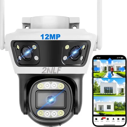 2nlf 12mp Câmera De Segurança Externa Wifi Com 3 Lentes, 3 Telas E Zoom Digital 10x, Ipc360 Home App Branco