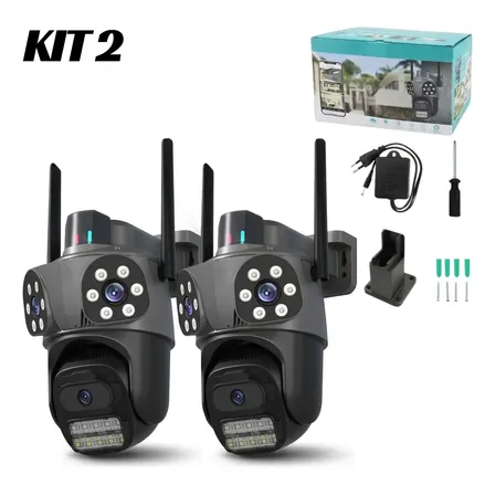 Kit 2 Câmera De Segurança Tripla Lente 8mp 4k Sensor Wifi Preto