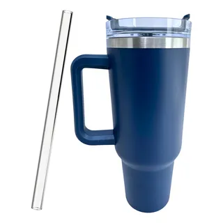 Copo Térmico 1200ml Blogueira Bebida Quente Frio Canudo Lisa Cor Azul-marinho Copo Térmico 1200ml Blogueira Bebida Quente Frio Canudo Lisa Cor Azul-marinho