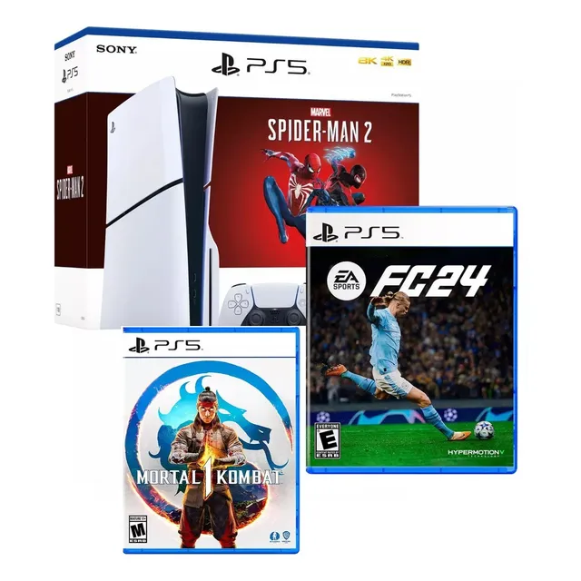 Consola Ps5 Slim Bundle Spiderman 2 +fc 24 + Mortal Kombat 1