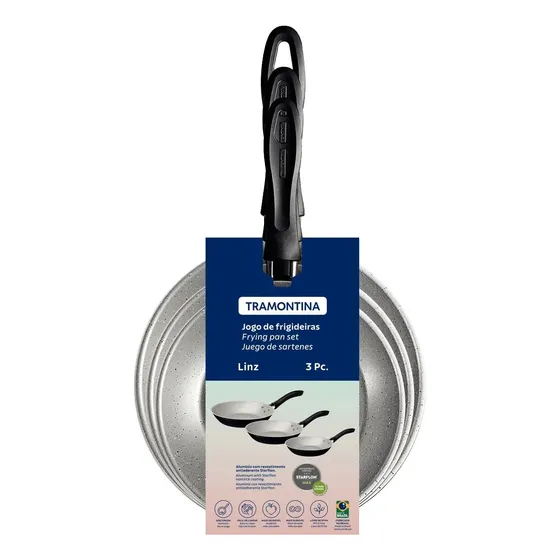 Juego De Sartenes Tramontina Linz 3 Piezas Teflon Antiadherente Color Gris Y Negro 20297/909