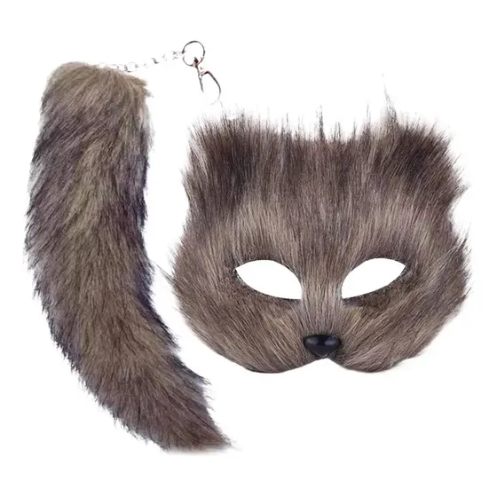 Máscara De Zorro Peludo Con Cola Para Niñas, Animal, Lobo Y