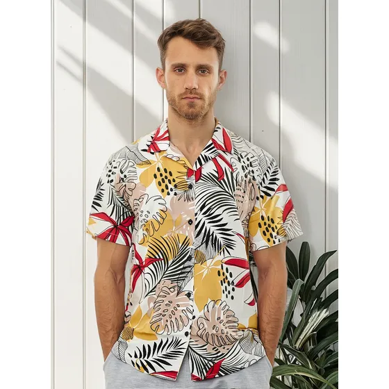 Camisa  Hombre  Manga Corta Fibrana Estampada Lion