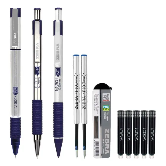 Paquete Clásico Max: Bolígrafo + Lapicero + Pluma Fuente Exterior Azul Zebra