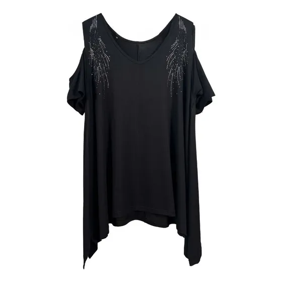 Remera Hombro Descubierto Modal Talle Grande Xl Con Brillos