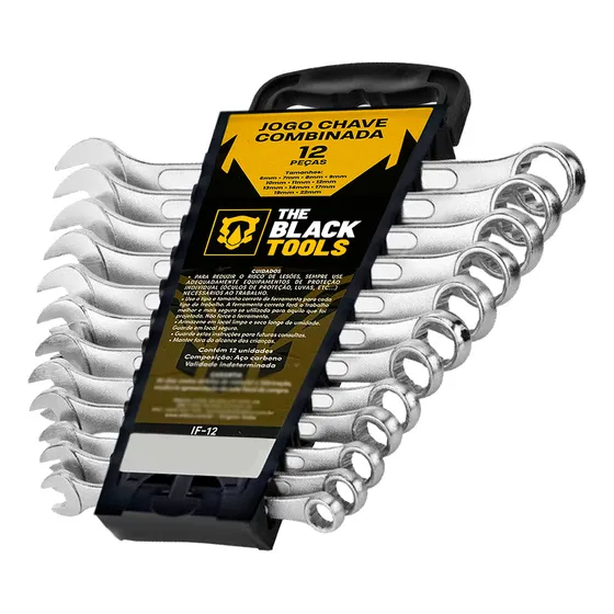 Jogo De Chave Boca E Estrela Combinada 12 Pçs Aço 6 22 Mm Cromada IF-12 The Black Tools