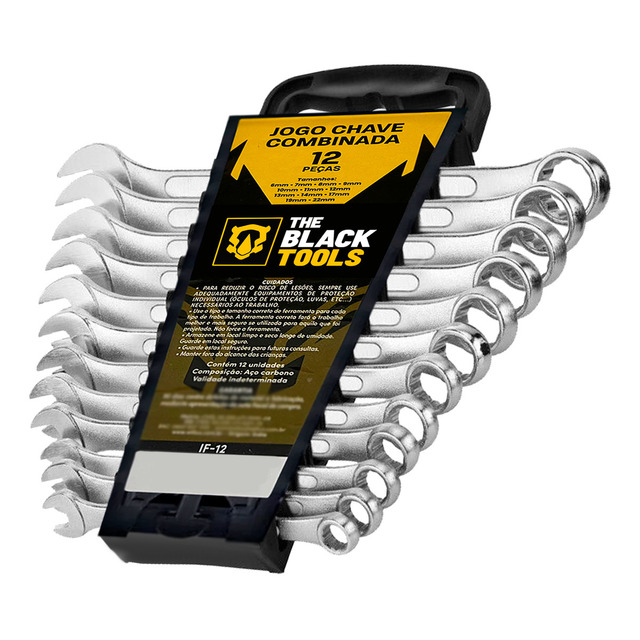 Jogo De Chave Boca E Estrela Combinada 12 Pçs Aço 6 22 Mm Cromada If-12 The Black Tools Jogo De Chave Boca E Estrela Combinada 12 Pçs Aço 6 22 Mm Cromada If-12 The Black Tools