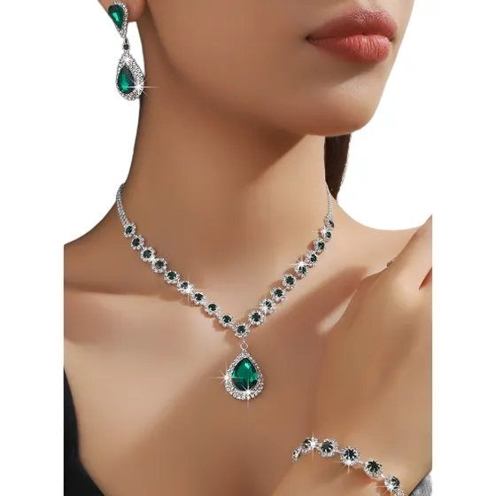 Colar Brincos E Pulseira Conjunto Semi-jóias Para Festas