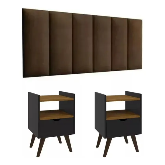 Conjunto 2 Mesa De Cabeceira + Cabeceira Cama Queen 1.60 Cm