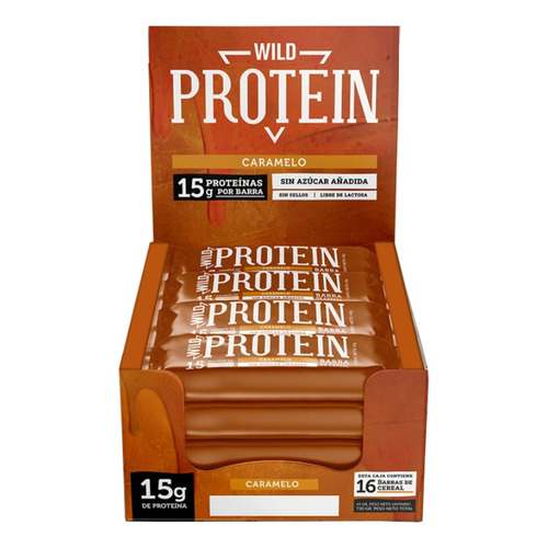 Suplemento en barra Wild Foods  Wild Protein proteína sabor caramelo en caja de 720g 16 un