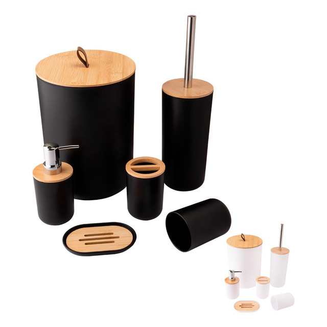 Kit Banheiro Conjunto Completo Lixeira 6 Peças Bambu Lavabo Kit Banheiro Conjunto Completo Lixeira 6 Peças Bambu Lavabo
