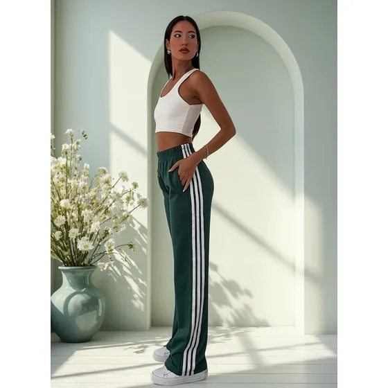 Pantalon Joggin Palazzo Franjas Lateral Moda Mujer Tendencia