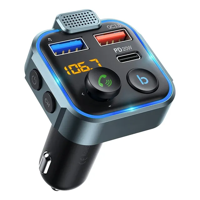 Receptor Bluetooth Y Transmisor Fm Auto Carga Qc3.0 Y Tipo C