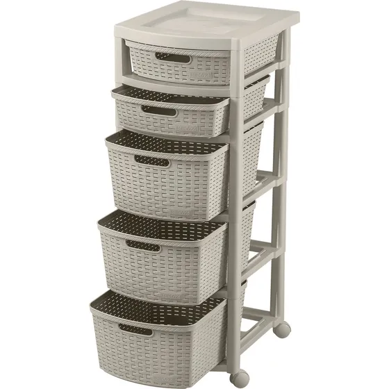 Rimax cajonero apariencia rattan 5 gavetas 3 grandes 2 pequeñas color taupe