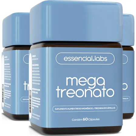 03 Potes Do Mega Treonato - Magnésio Com Máxima Concentração E Pureza - 180 Cápsulas Sem Sabor