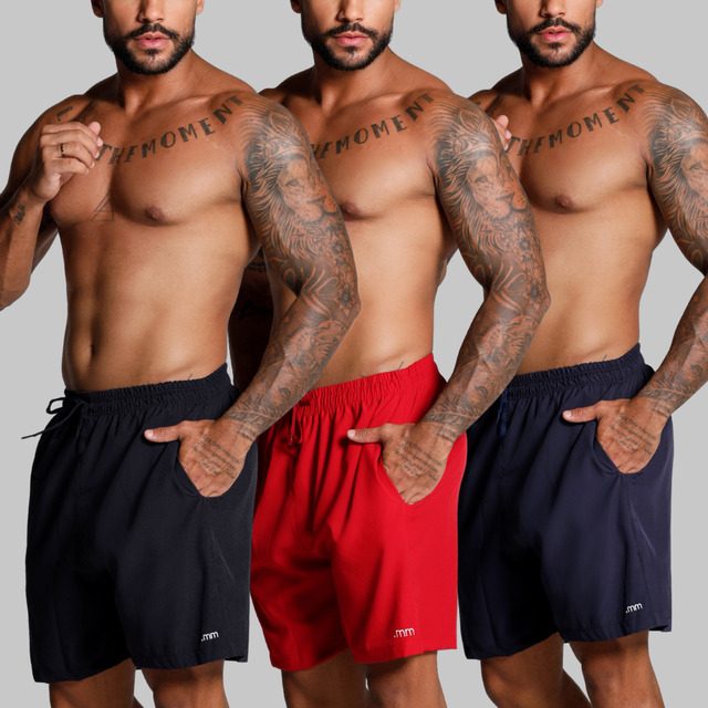 Kit 3 Bermuda Masculina Tactel Com Elastano Academia Treino