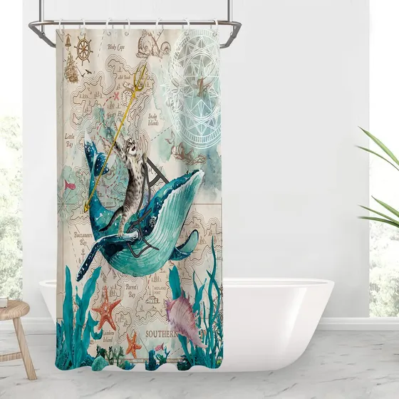 Aatter Cortina Ducha Divertida Gato 36  Diseño Medio Ballena