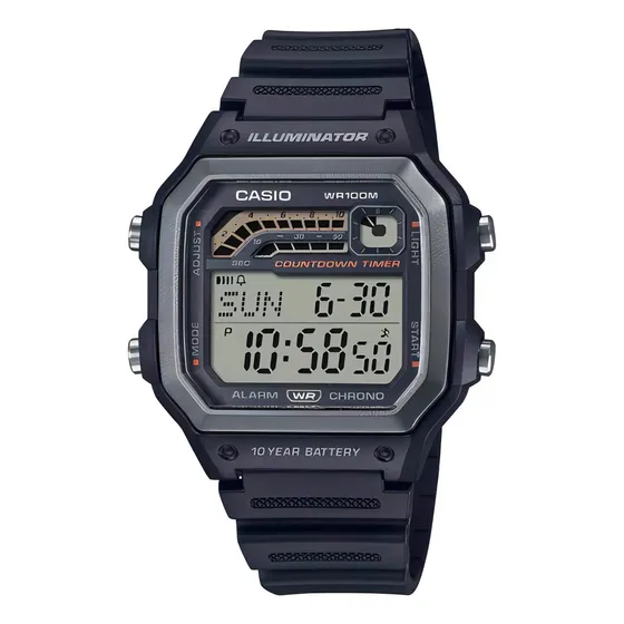 Reloj estándar Casio WS-1600H-1avdf para hombre, color de la correa: negro, color del bisel, gris, color de fondo gris