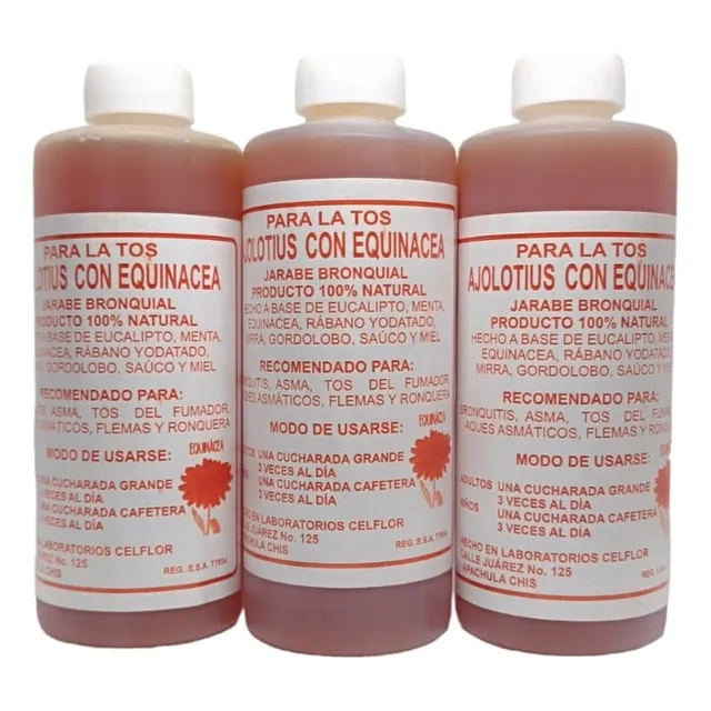 Jarabe Ajolotius Con Equinacea Artesanal 240ml (3 Piezas)