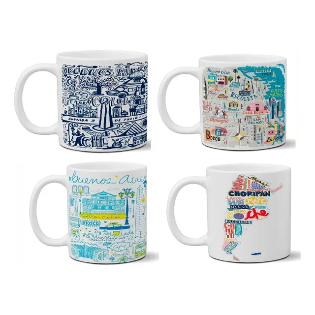 Taza  Cerámica Turismo Buenos Aires 4 Unidades Ideal Regalo