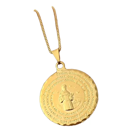 Gargantilha Oração São Francisco De Assis Banho De Ouro