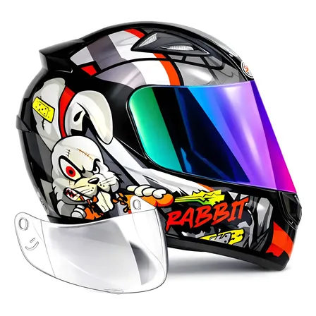Capacete Moto Fechado Ebf Rabbit Preto C/ Viseira Colorida Preto Viseira Camaleão Extra Rabbit Brilhante 59/60
