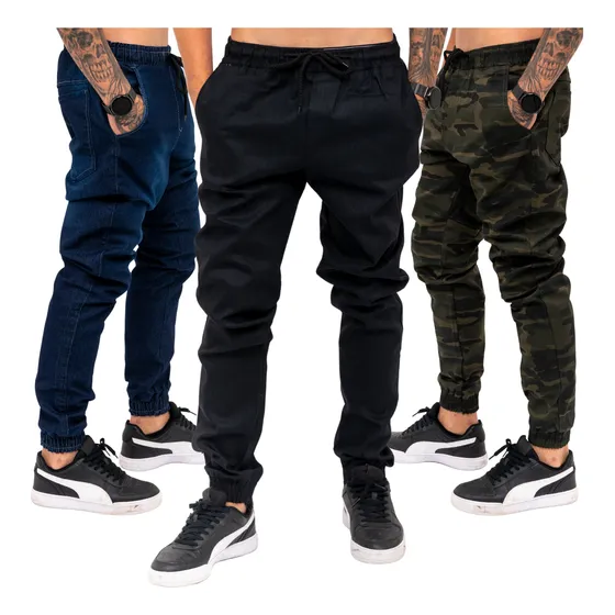Kit 3 Calças Jogger Masculina Jeans Com Punho Elastico