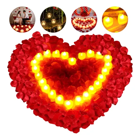 24 Velas Decorativas Led Electricas + 2000 Pétalos Luz Cálida