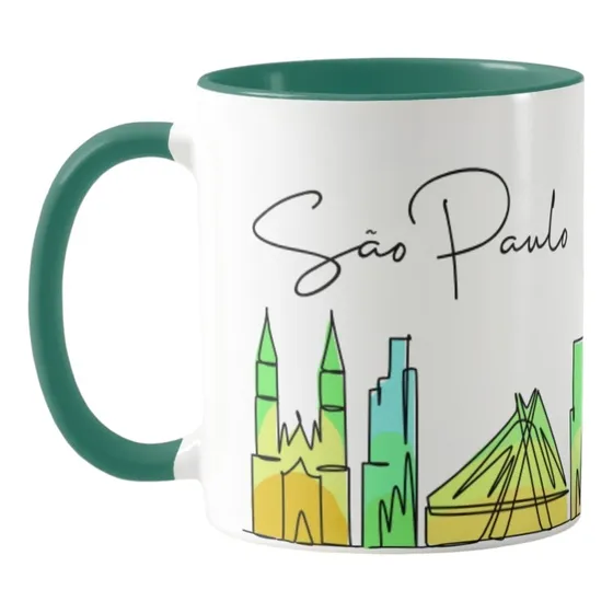 Caneca Cidade De São Paulo Brasil - Lembrança De Viagem Sp Cor Cerâmica Verde Presente Elegante