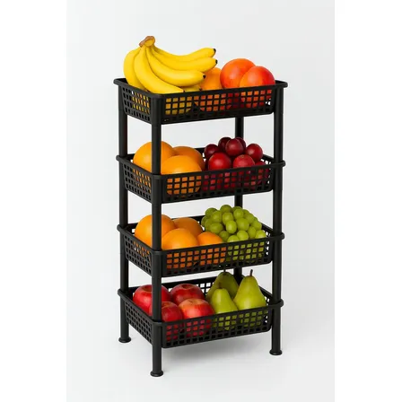 Fruteira De Chao Estante Com 4 Prateleira Organizadora De Plástico Modular Multiuso Para Cozinha Quarto Sapateira Preto