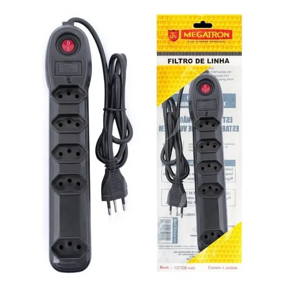 Filtro De Linha Regua 5 Tomadas Megatron Bivolt 10a Inmetro