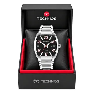 Technos Relógio Technos Masculino Racer Prata Fundo Preto Analógico Prateado Pret