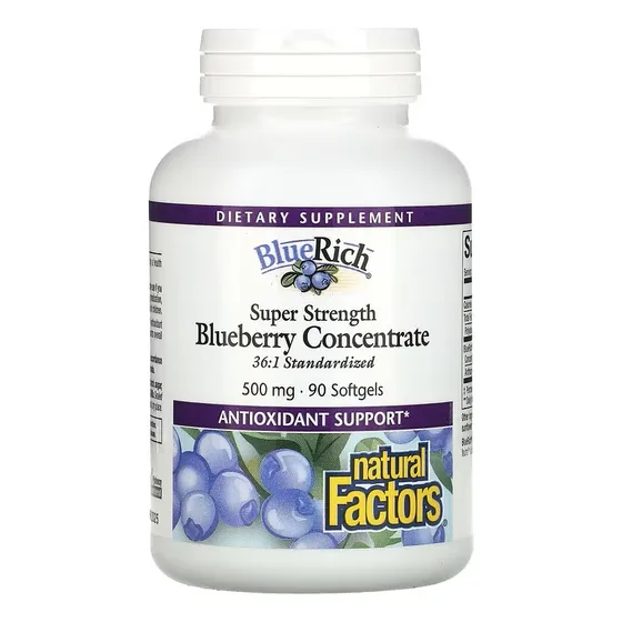 Concentrado de arándano azul 500 mg 90 cápsulas blandas Natural Factors BlueRich Superpotente