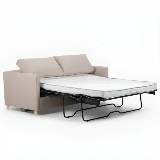 Sofa Cama Rosen Lido 3 Cuerpos Pata De Madera Tela Latte Beige | Cuotas sin interés