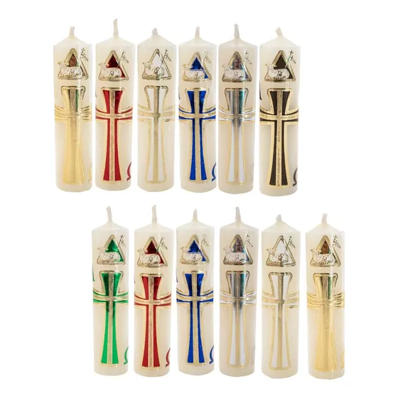 12 Mini Cirios De Cera Pascual Decorado A Elegir, 1.9 X 7 Cm