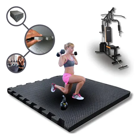 Kit 8 Placa Tatame Tapete Eva Borracha 10mm Piso Academia Preto