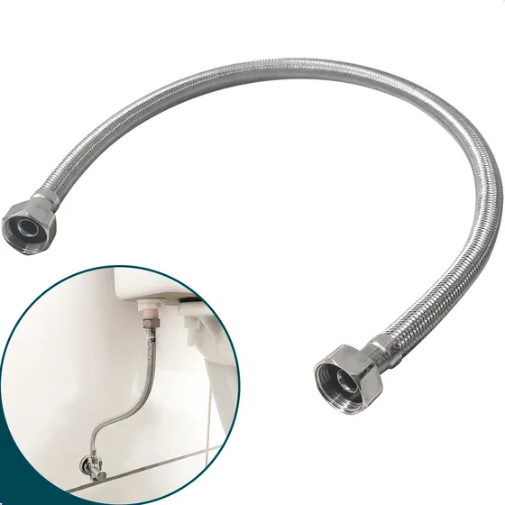 Mangueira Trançada Engate 1/2 Flexível Inox 60cm Fêmea Fêmea Ligação Agua Quente Fria Rabicho Pia Banheiro Dona D.cor