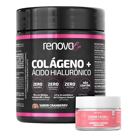 Colágeno Verisol + Ácido Hialurônico Cranberry Renova Be Colágeno Hidrolisado Vitamina E, C, Vitamina B6, B7 Biotina Zinco