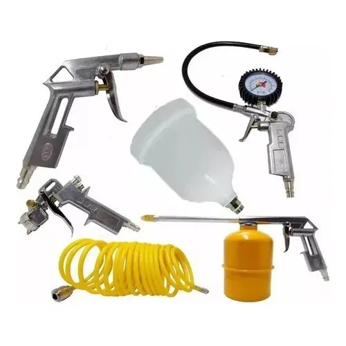 Kit Compressor Pistola Limpeza Calibrador C/ 5 Peças Tekna Cor Amarelo