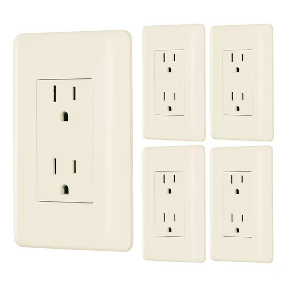 Kit De 5 Contactos Dúplex, 2 Polos + Tierra, Volteck Basic Color Marfil