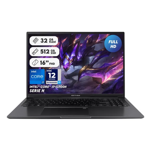 Portátil Asus Intel Core I7 13700h Ram 32gb Ssd 512gb 16 Color Negro