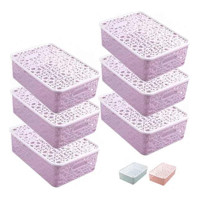 6pz Canasta Almacenamiento Caja Organizador Tapa Multiusos