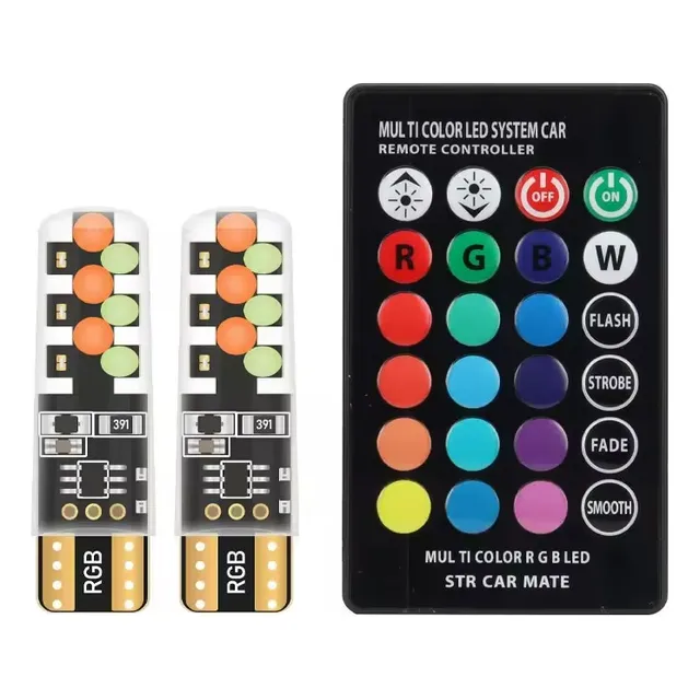Kit Led Auto T10 Control Remoto 12v Cambia Colores Rgb Luces