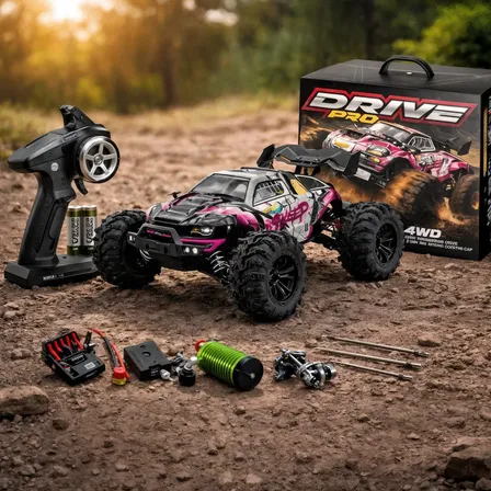 Carrinho Controle Remoto Off Road 4x4 Alta Velocidade 80km Buggy Conquer Veículo Rc Rosa Ligeiro